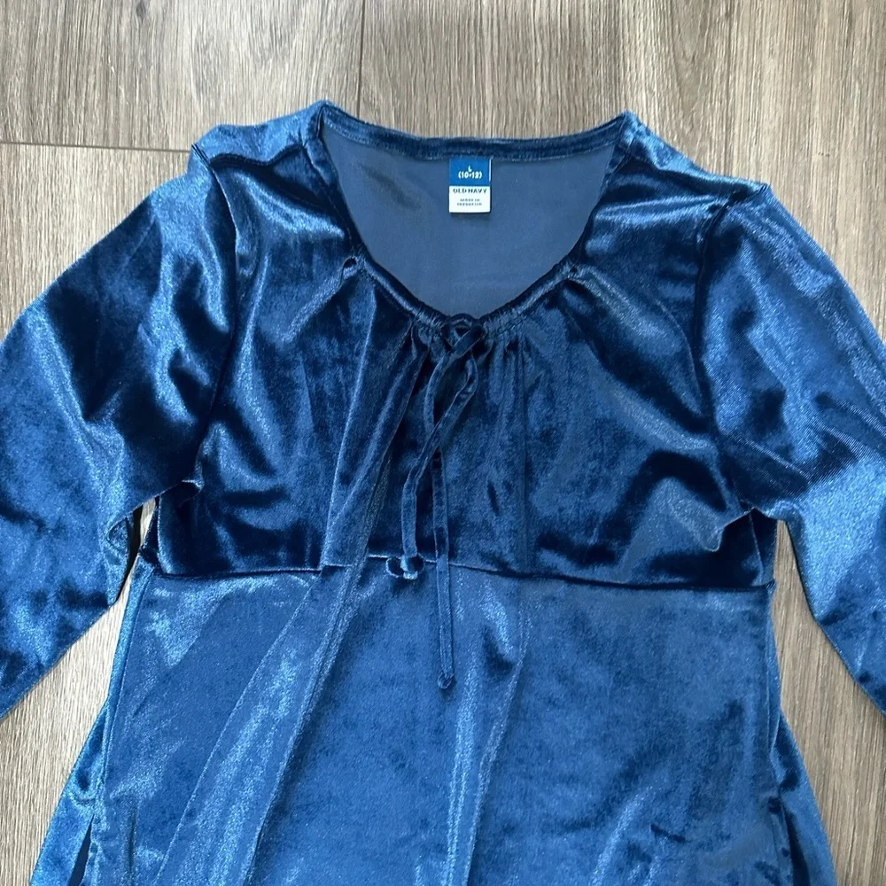 Old Navy Navy Blue Velvet Long-Sleeve Dress for Girls
